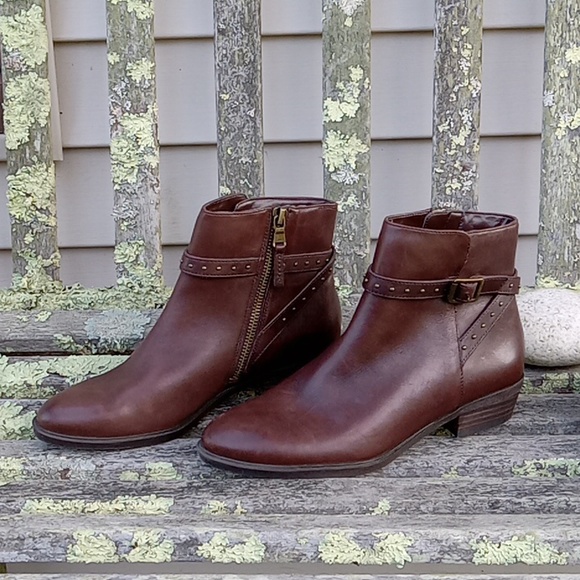 Lauren Ralph Lauren Brown Genuine Leather Shaw Studded Strap Zip Ankle Boots 6 - Picture 3 of 9